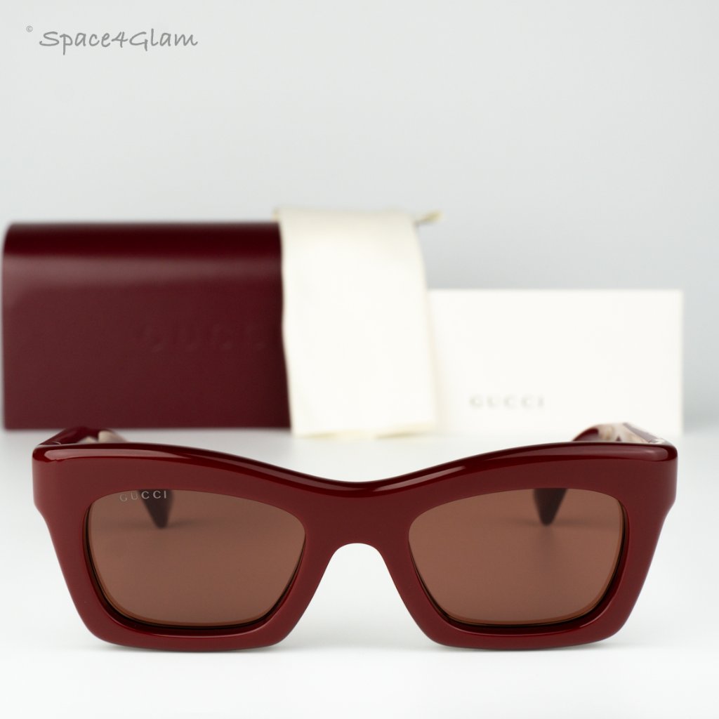 Gucci Women Sunglasses Burgundy Brown Cat Eye Gg1773s 003 Brand New